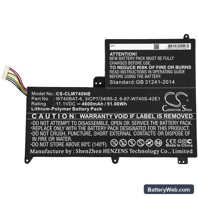 Clevo W740SU Replacement Battery, 11.1V, 4600mAh, Li-Polymer 3