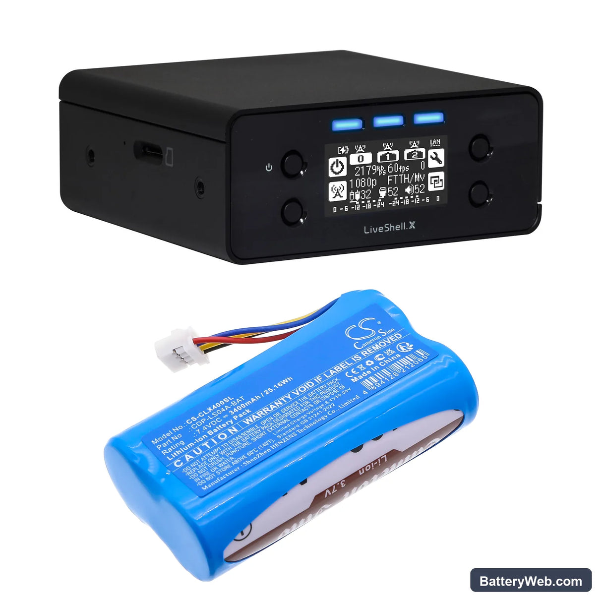 Cerevo LiveShell X Encoder Replacement Battery, 7.4V, 3400mAh, Li-ion 6