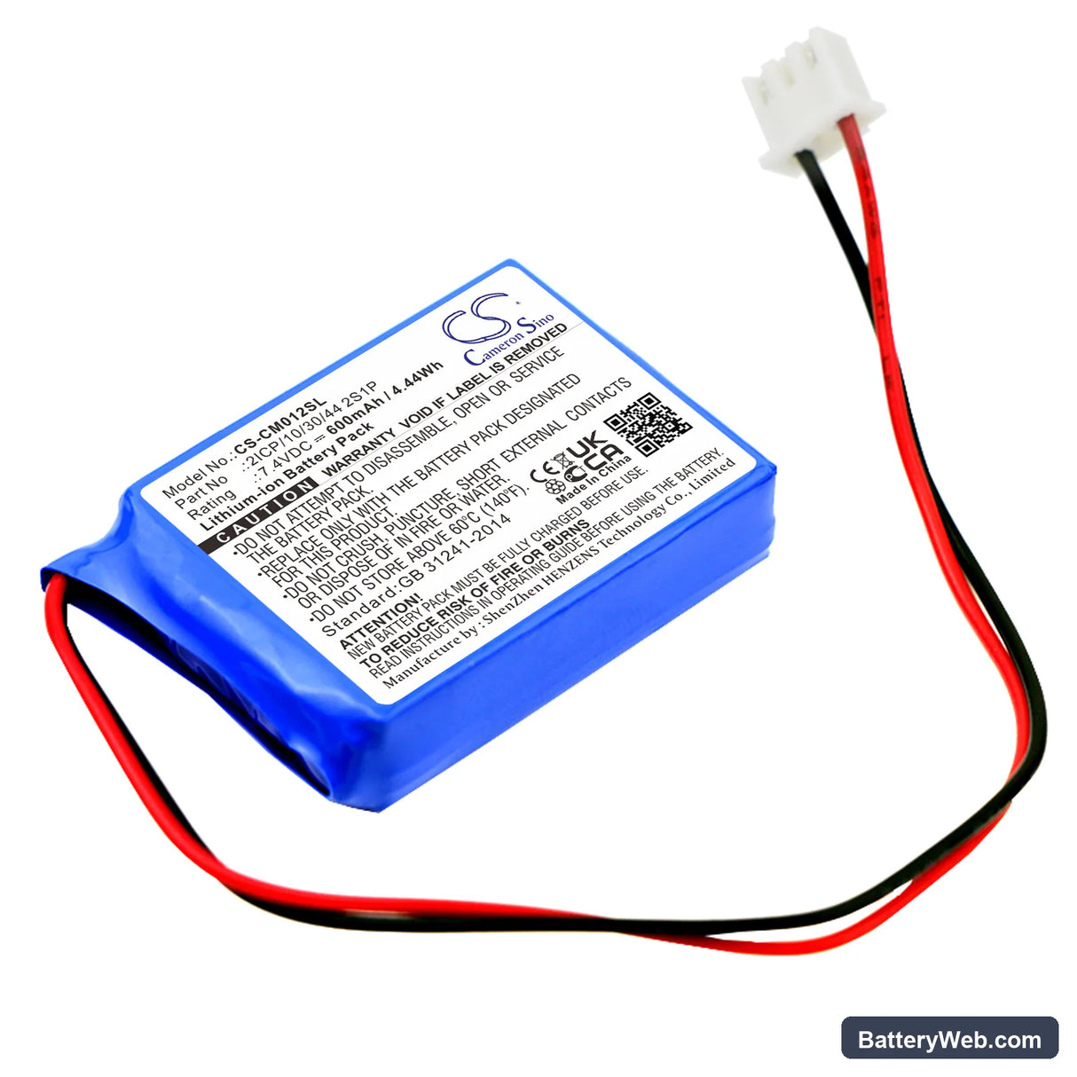 Custom Battery Pack Replacement Battery, 7.4V, 600mAh, Li-ion 1