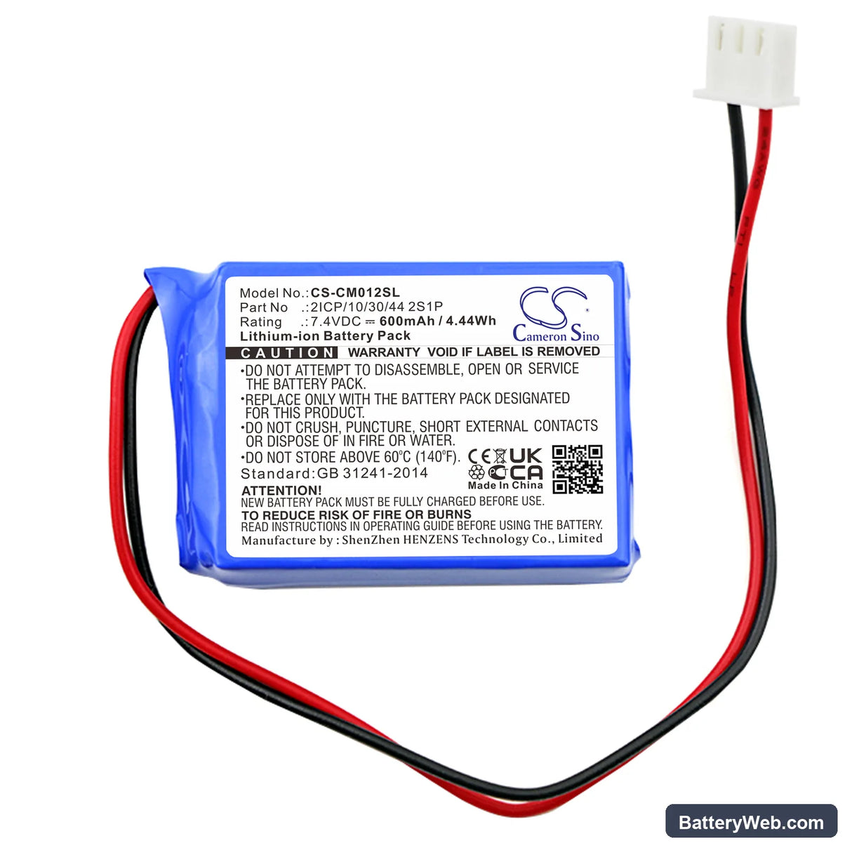 Custom Battery Pack Replacement Battery, 7.4V, 600mAh, Li-ion 3