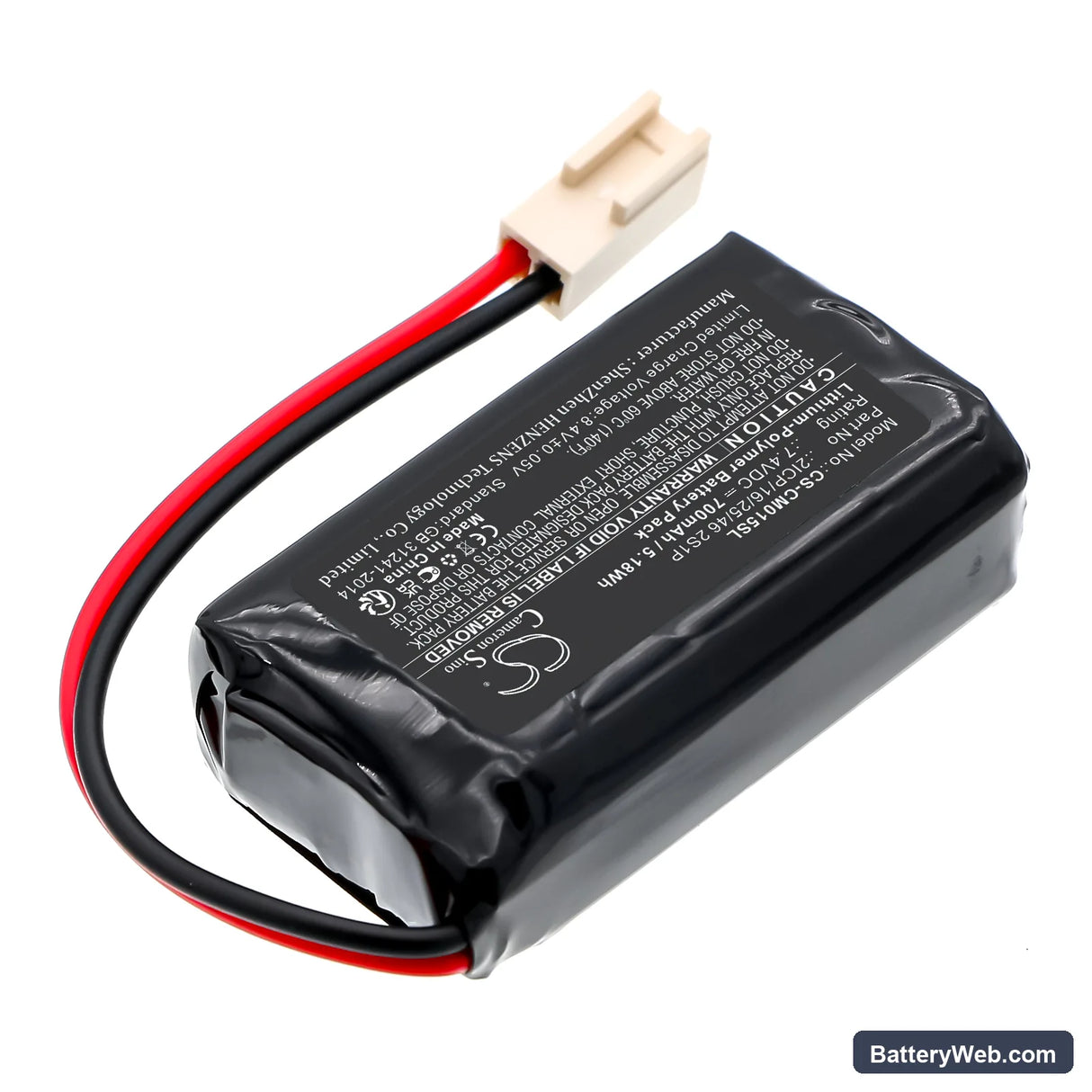 Neptolux EVE B0408 Replacement Battery, 7.4V, 700mAh, Li-Polymer 2