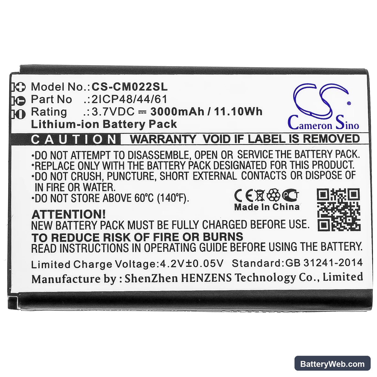 Custom Battery Pack Replacement Battery, 3.7V, 3000mAh, Li-ion 3