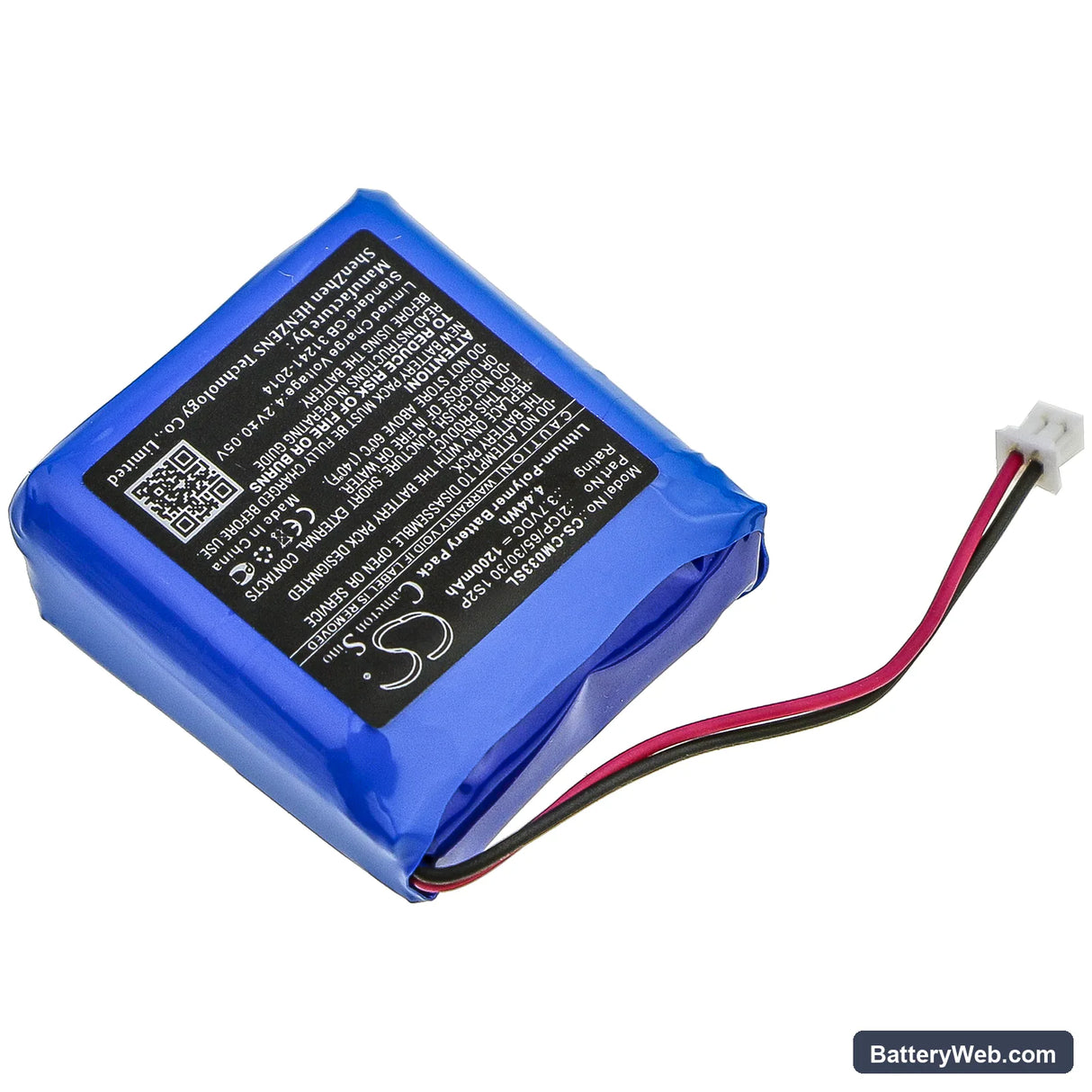 Custom Battery Packs Replacement Battery, 3.7V, 1200mAh, Li-Polymer 2