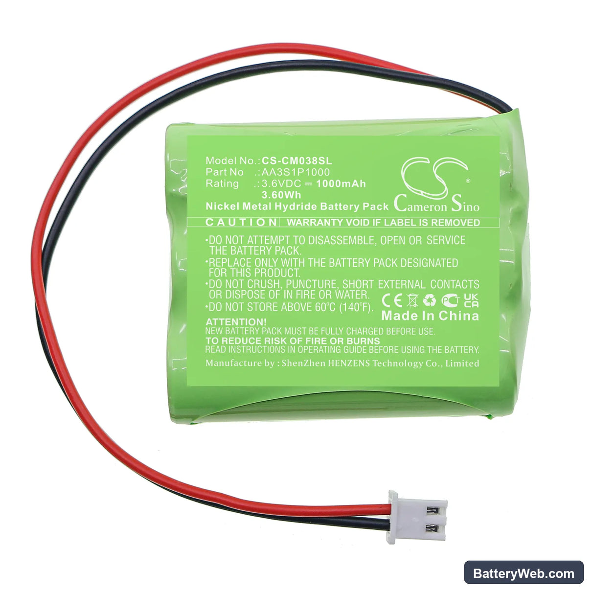 Custom Battery Packs Replacement Battery, 3.6V, 1000mAh, Ni-MH 3