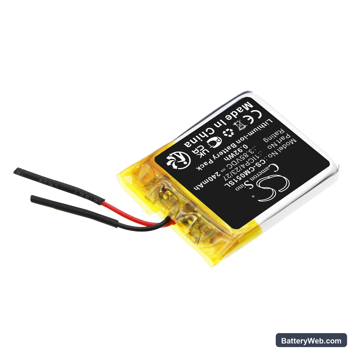 Custom Battery Pack Replacement Battery, 3.85V, 240mAh, Li-Polymer 2