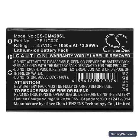 Creative DiVi CAM 428 Portable MP3 Player Replacement Battery, 3.7V, 1050mAh, Li-ion 3