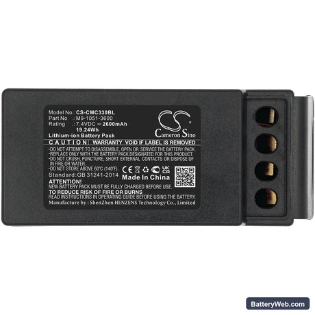 Cavotec MC3300 Replacement Battery, 7.4V, 2600mAh, Li-ion 3