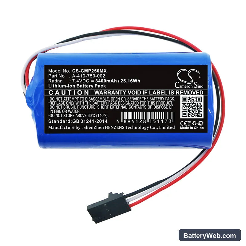 COSMED Pony FX NTA2531 Replacement Battery, 7.4V, 3400mAh, Li-ion 3