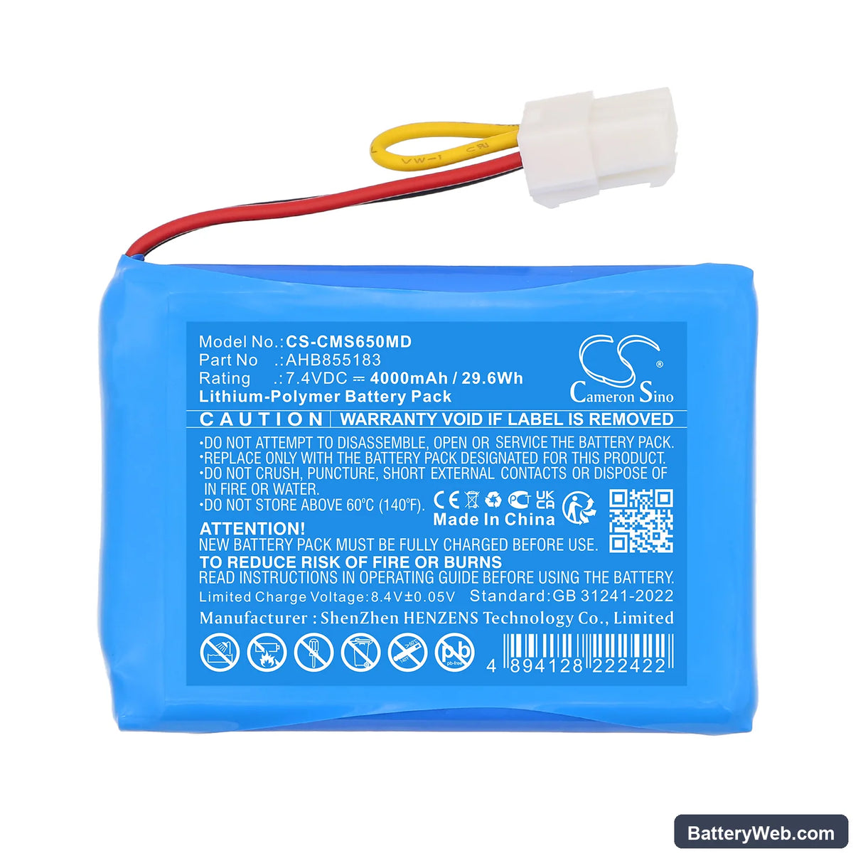 CONTEC CMS5000 Replacement Battery, 7.4V, 4000mAh, Li-Polymer 3