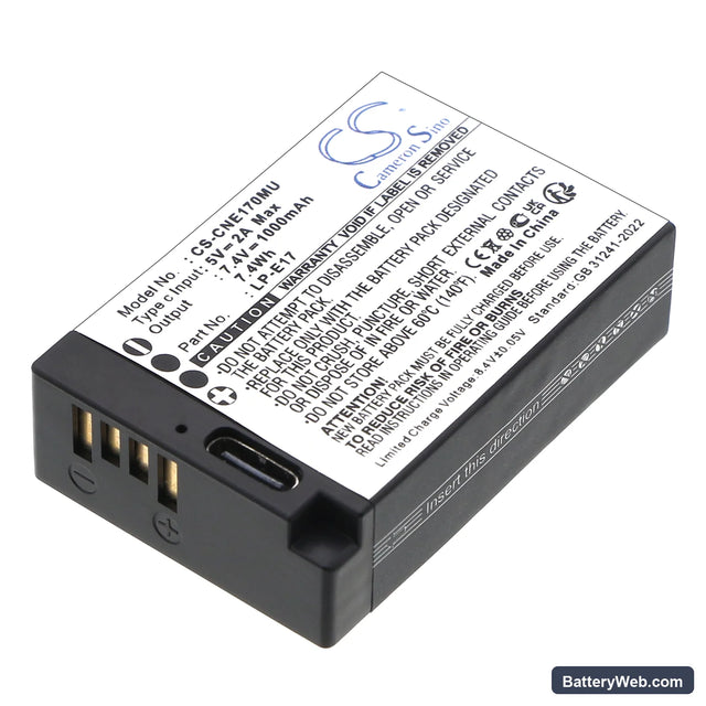 Canon EOS Kiss X8i Replacement Battery, 7.4V, 1000mAh, Li-ion 1