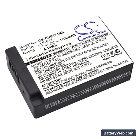 Canon EOS Kiss X8i Replacement Battery, 7.4V, 1100mAh, Li-ion 1