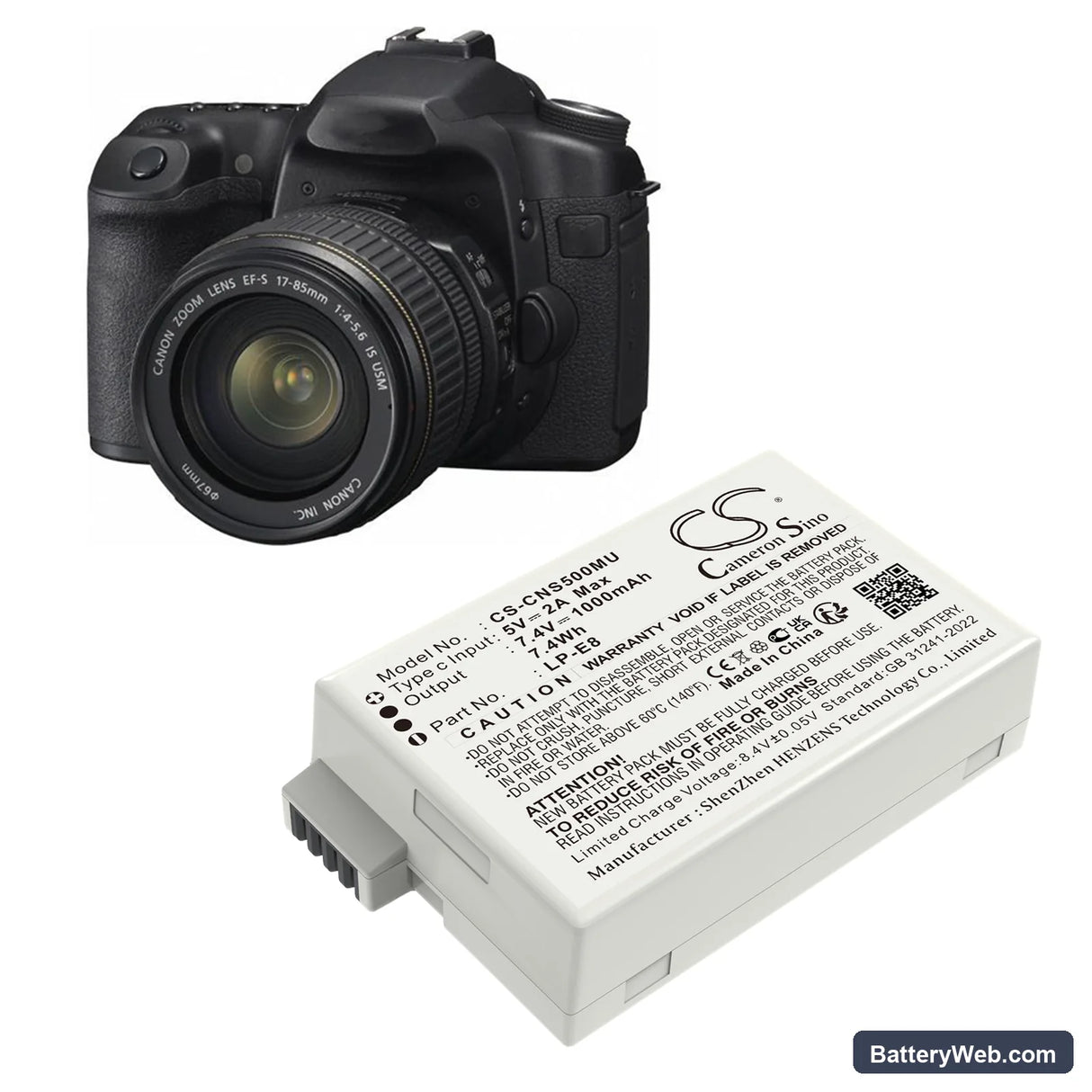 Canon EF-S Replacement Battery, 7.4V, 1000mAh, Li-ion 6