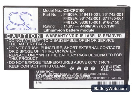 HP Business Notebook N1050v Series Replacement Battery, 14.8V, 4400mAh, Li-ion 5