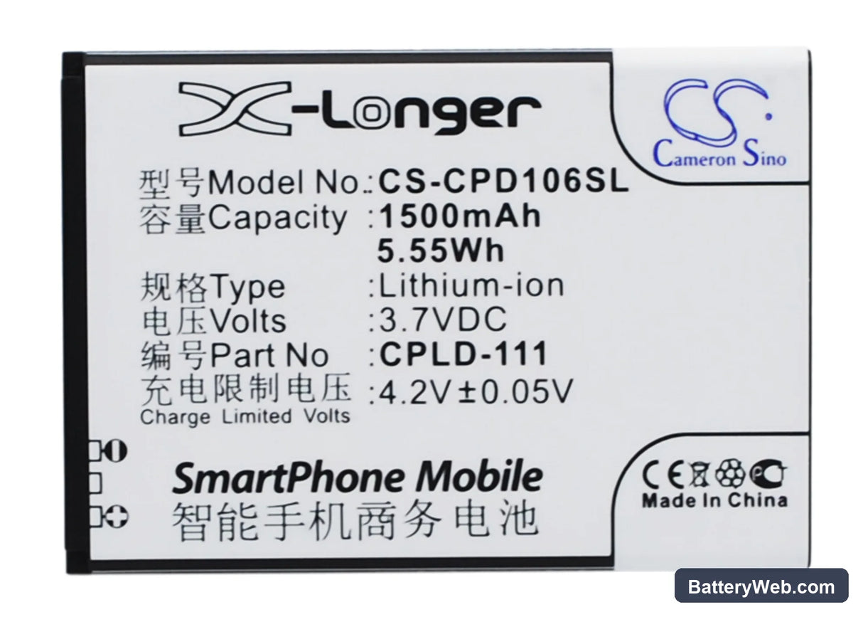 Coolpad 5213 Replacement Battery, 3.7V, 1500mAh, Li-ion 1