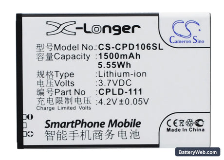 Coolpad 5213 Replacement Battery, 3.7V, 1500mAh, Li-ion 1