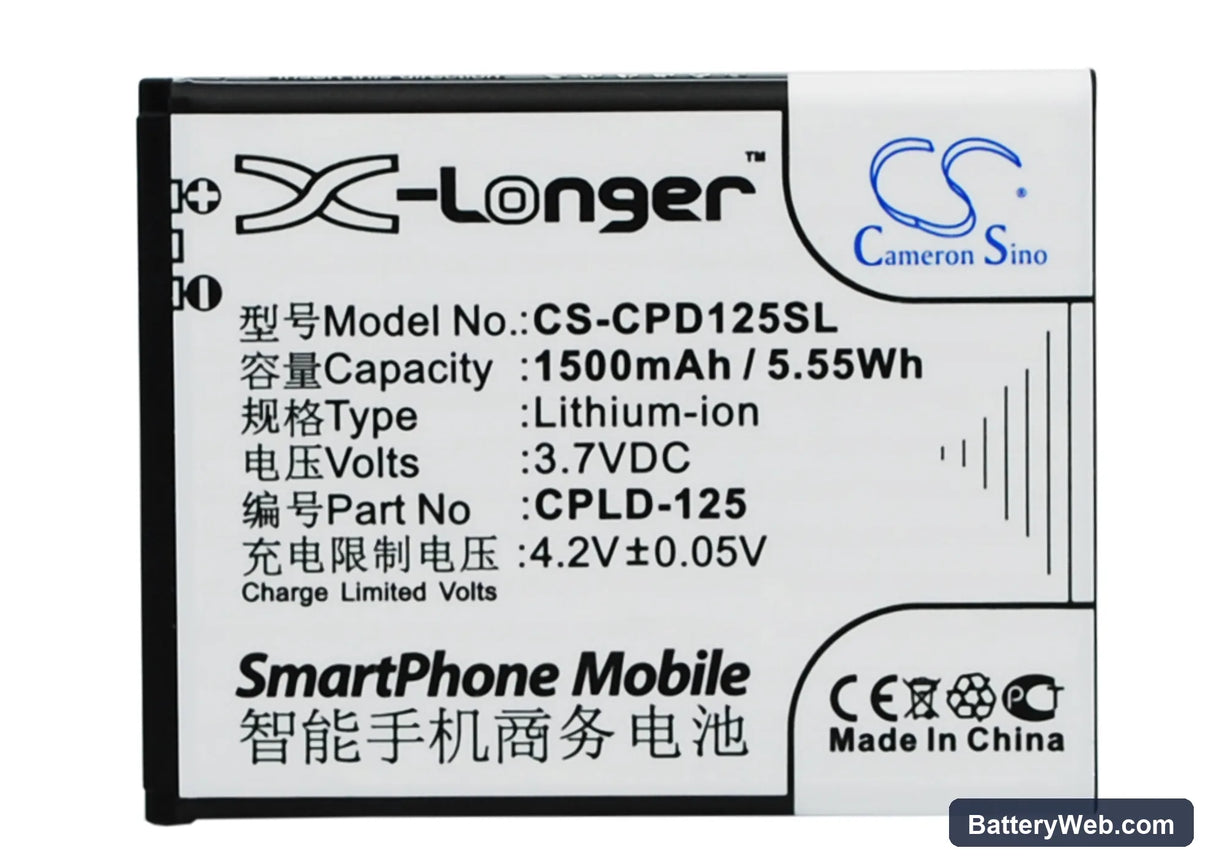 Coolpad 8017-T00 Replacement Battery, 3.7V, 1500mAh, Li-ion 1