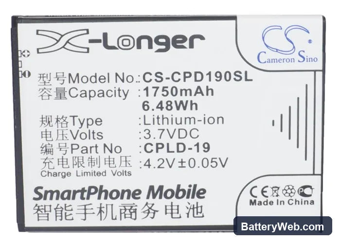 Coolpad 7295 Replacement Battery, 3.7V, 1750mAh, Li-ion 5