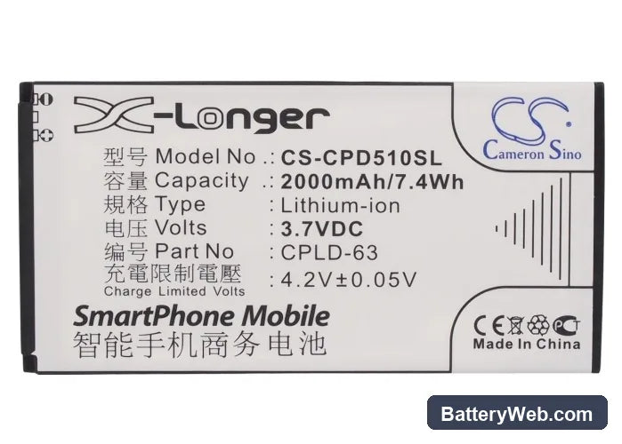 Coolpad D508 Replacement Battery, 3.7V, 2000mAh, Li-ion 5