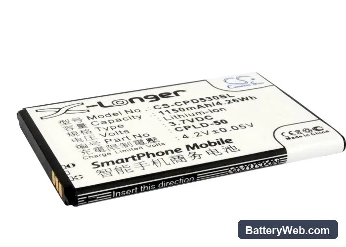 Coolpad D530 Replacement Battery, 3.7V, 1150mAh, Li-ion 1