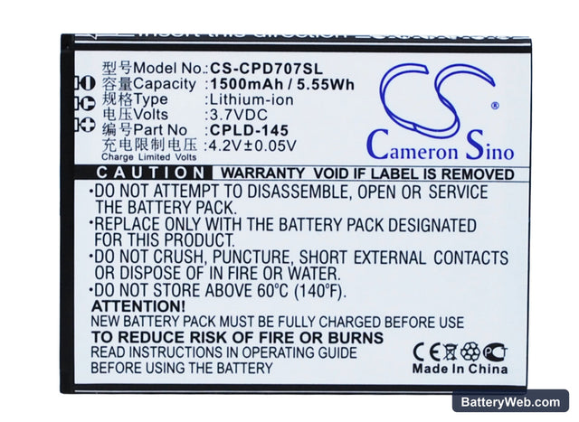 Coolpad 8707 Replacement Battery, 3.7V, 1500mAh, Li-ion 1