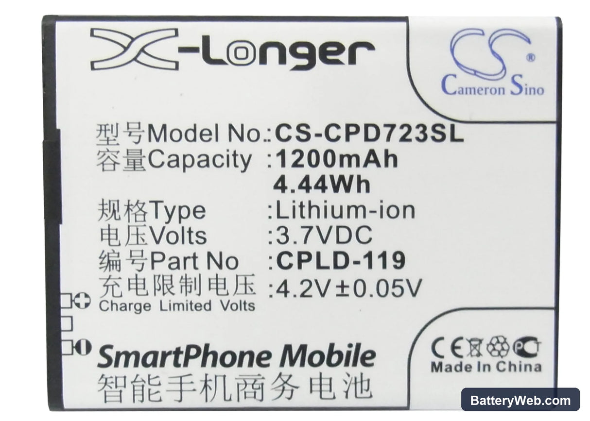 Coolpad 7232 Replacement Battery, 3.7V, 1200mAh, Li-ion 5