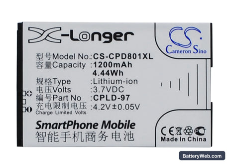 Coolpad 8010 Replacement Battery, 3.7V, 1200mAh, Li-ion 1