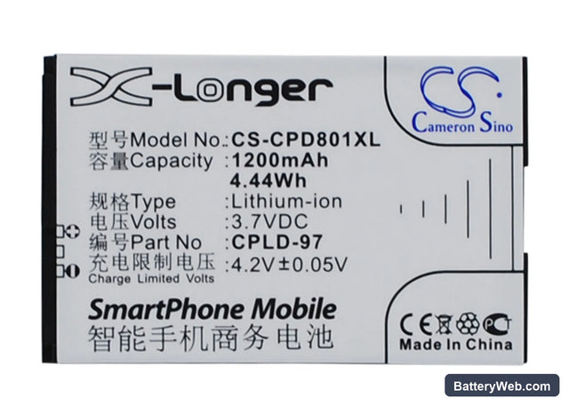Coolpad 8010 Replacement Battery, 3.7V, 1200mAh, Li-ion 1