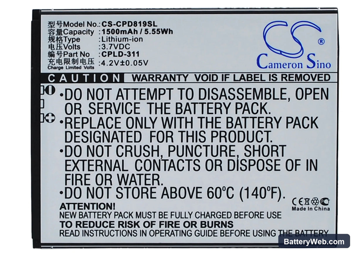 Coolpad 8198T Replacement Battery, 3.7V, 1500mAh, Li-ion 5