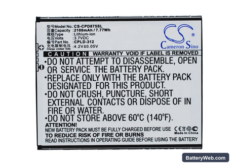 Coolpad 5910 Replacement Battery, 3.7V, 2100mAh, Li-ion 1