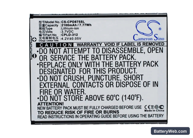 Coolpad 5910 Replacement Battery, 3.7V, 2100mAh, Li-ion 1