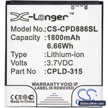 Vodafone 888N Replacement Battery, 3.7V, 1800mAh, Li-ion 3