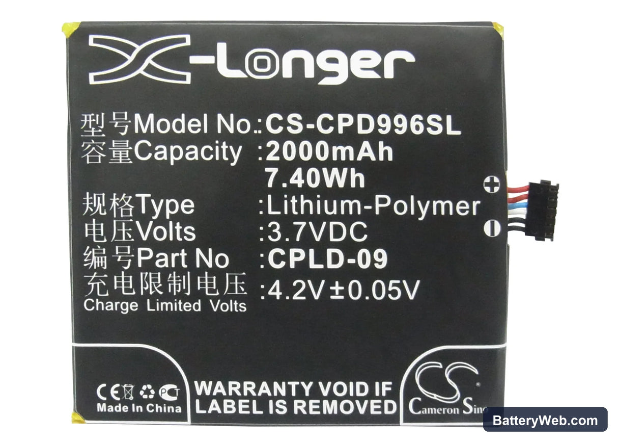 Coolpad 9960 Replacement Battery, 3.7V, 2000mAh, Li-Polymer 5