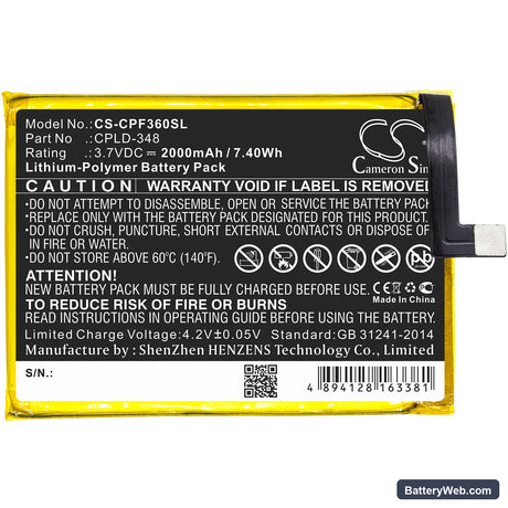 Orange Fova Replacement Battery, 3.7V, 2000mAh, Li-Polymer 3