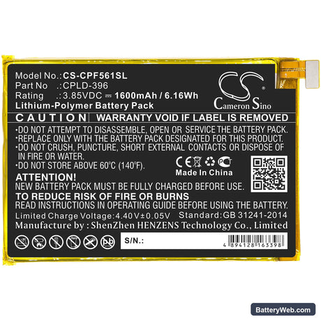 Coolpad Torino S Replacement Battery, 3.85V, 1600mAh, Li-Polymer 3