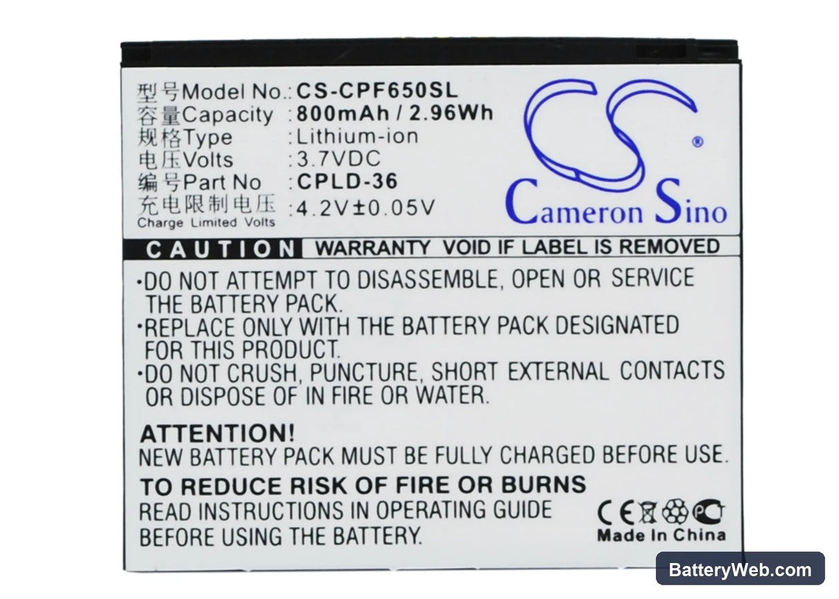 Coolpad S100A Replacement Battery, 3.7V, 800mAh, Li-ion 1