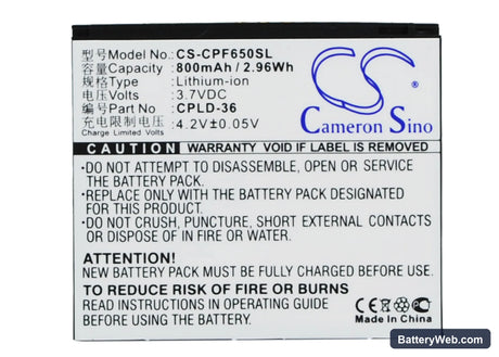 Coolpad S100A Replacement Battery, 3.7V, 800mAh, Li-ion 1