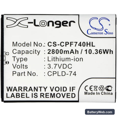 Coolpad 5860 Replacement Battery, 3.7V, 2800mAh, Li-ion 4