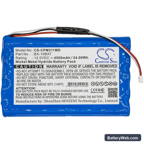 Colin Medical Press-Mate Pal 3110 Replacement Battery, 12V, 4500mAh, Ni-MH 3