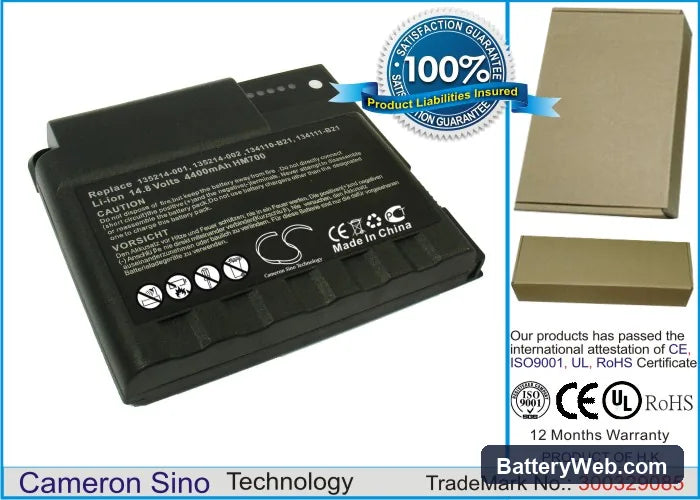 Compaq Armada M700-139116-AA4 Replacement Battery, 14.8V, 4400mAh, Li-ion 1