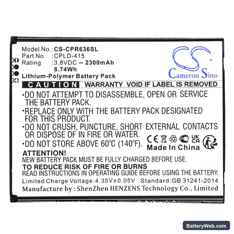 Coolpad BTR3636AB Replacement Battery, 3.8V, 2300mAh, Li-Polymer 3
