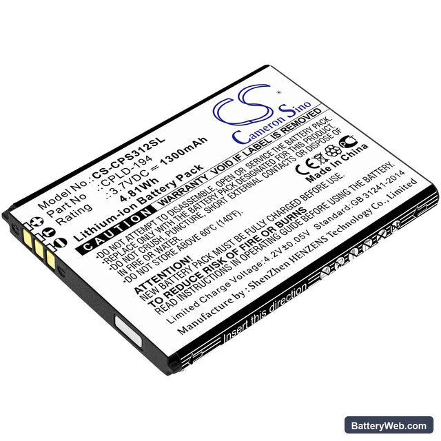 Coolpad Snap Replacement Battery, 3.7V, 1300mAh, Li-ion 1