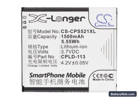 Coolpad 5218S Replacement Battery, 3.7V, 1500mAh, Li-ion 5