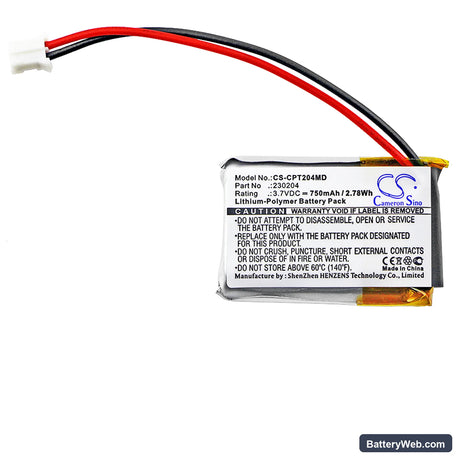 Celltreat Pipet Controller Replacement Battery, 3.7V, 750mAh, Li-Polymer 3