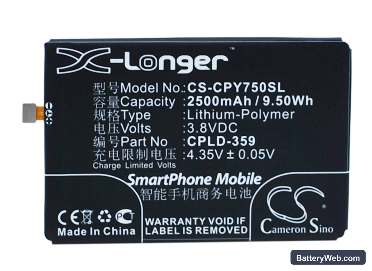 Coolpad Y75 Replacement Battery, 3.8V, 2500mAh, Li-Polymer 1