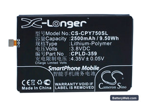 Coolpad Y75 Replacement Battery, 3.8V, 2500mAh, Li-Polymer 1