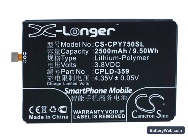 Coolpad Y75 Replacement Battery, 3.8V, 2500mAh, Li-Polymer 1