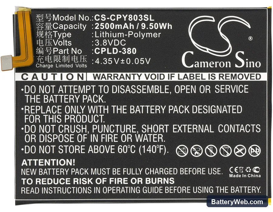 Coolpad Y91 Replacement Battery, 3.8V, 2500mAh, Li-Polymer 5