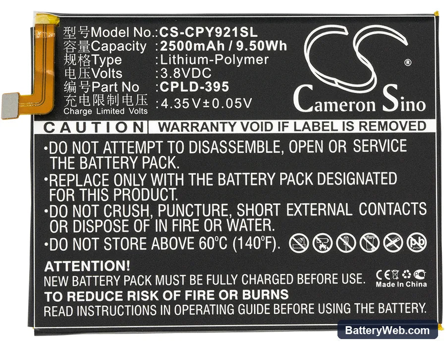 Coolpad Y91-921 Replacement Battery, 3.8V, 2500mAh, Li-Polymer 5