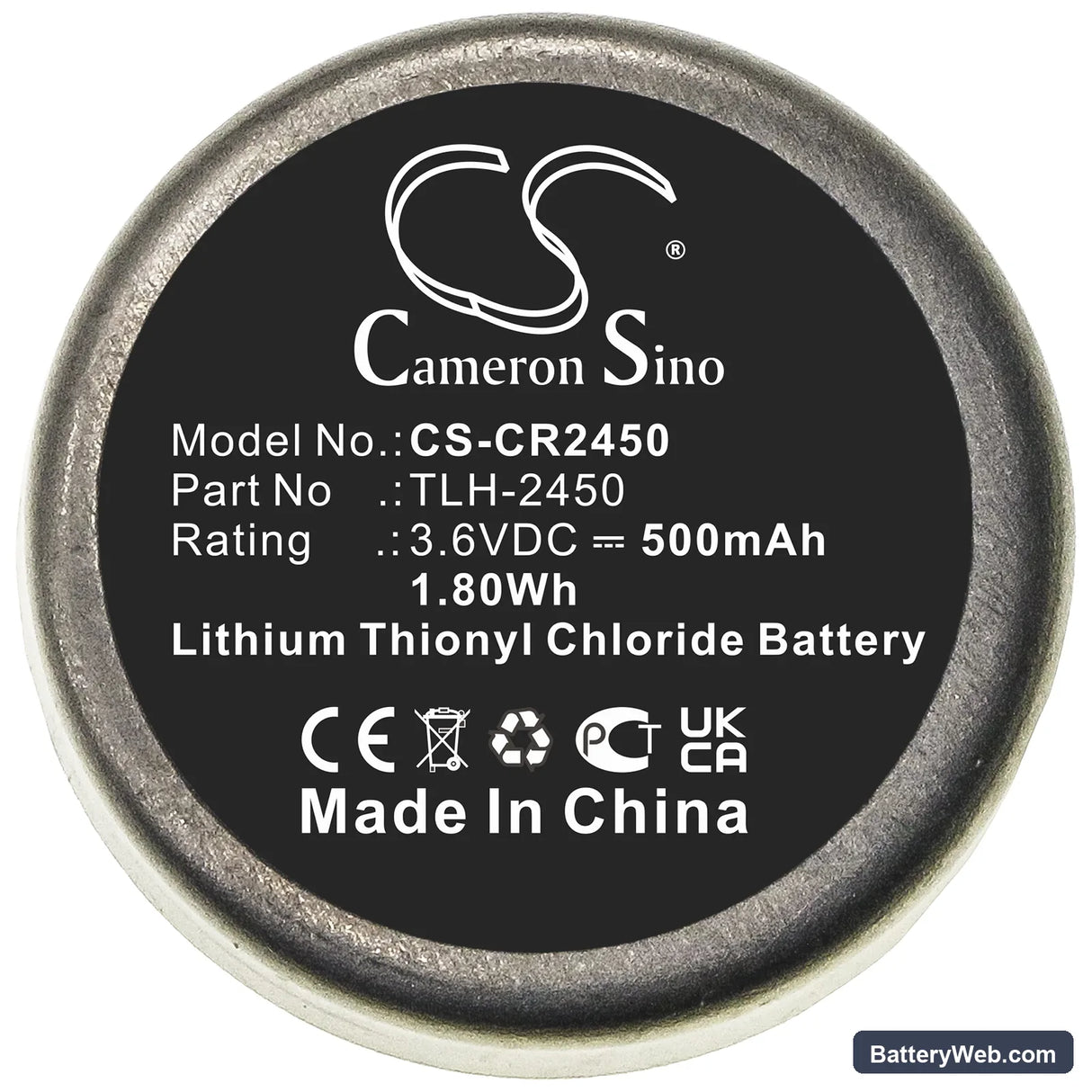 Testo 184-T4 Replacement Battery, 3.6V, 500mAh, Li-SOCl2 3