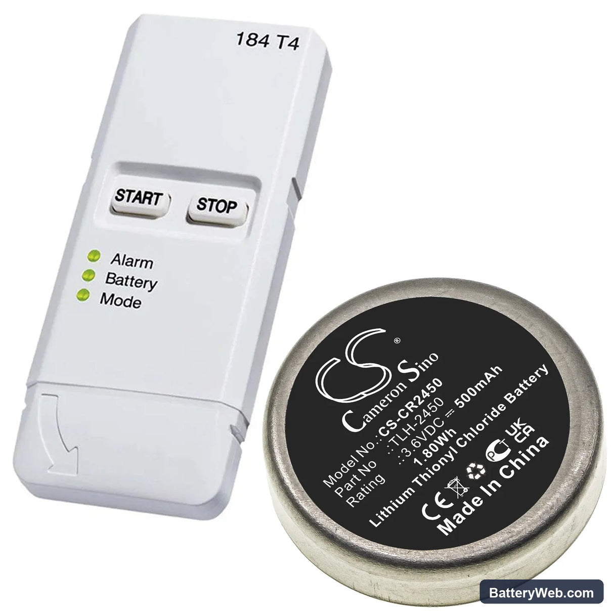 Testo 184-T4 Replacement Battery, 3.6V, 500mAh, Li-SOCl2 4
